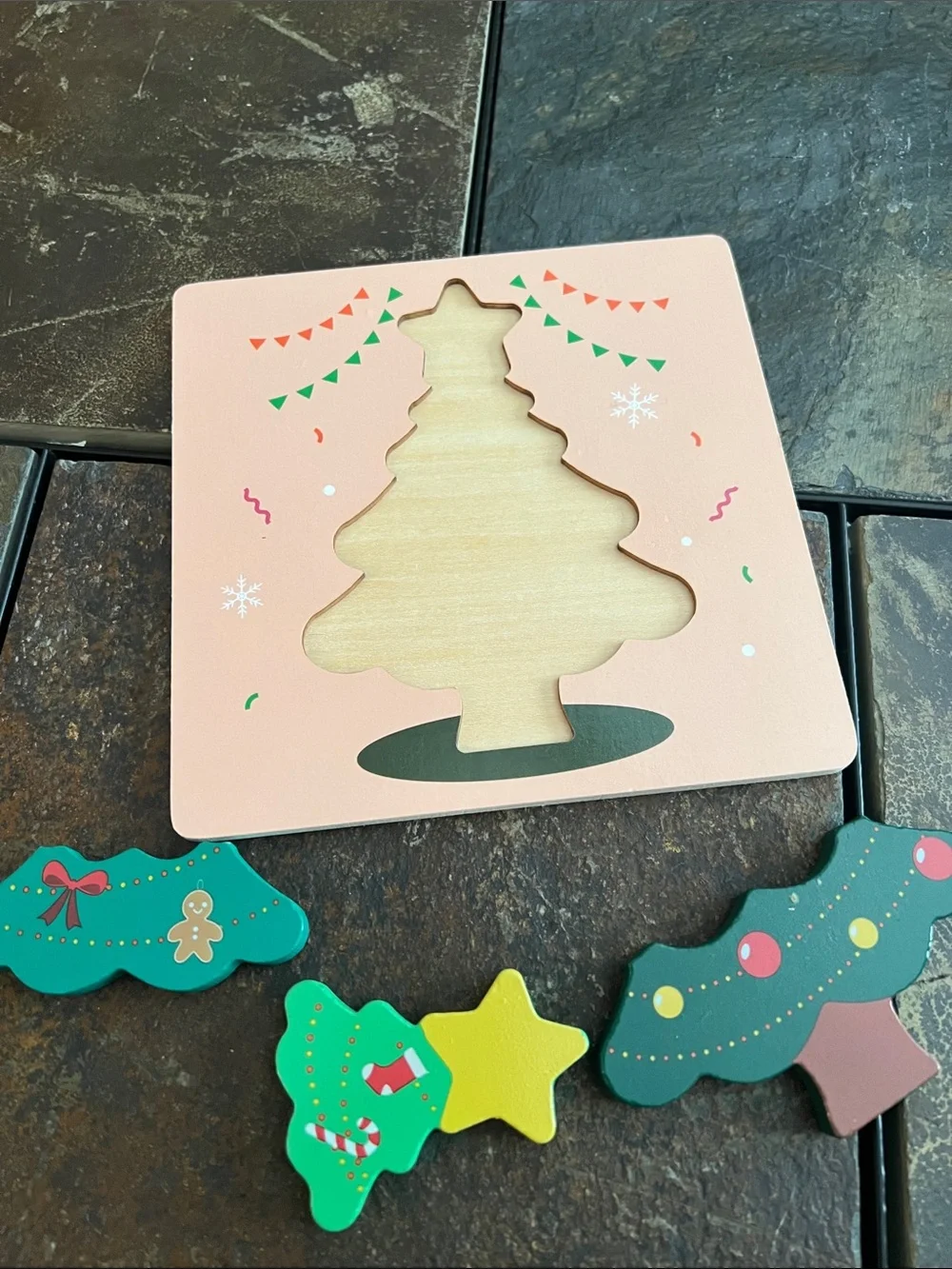Holiday Multicolor Christmas Character Wooden Puzzle Set for Toddlers-EUC